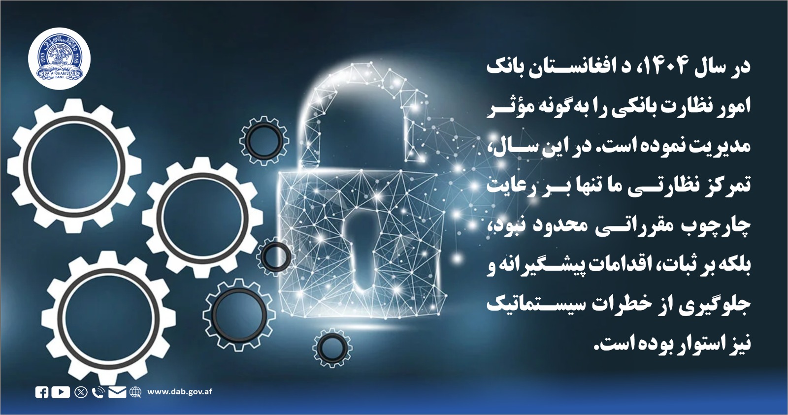 در سال ۱۴۰، د افغانستان بانک امور نظارت بانکی را به گونه موثر مدیریت نموده است