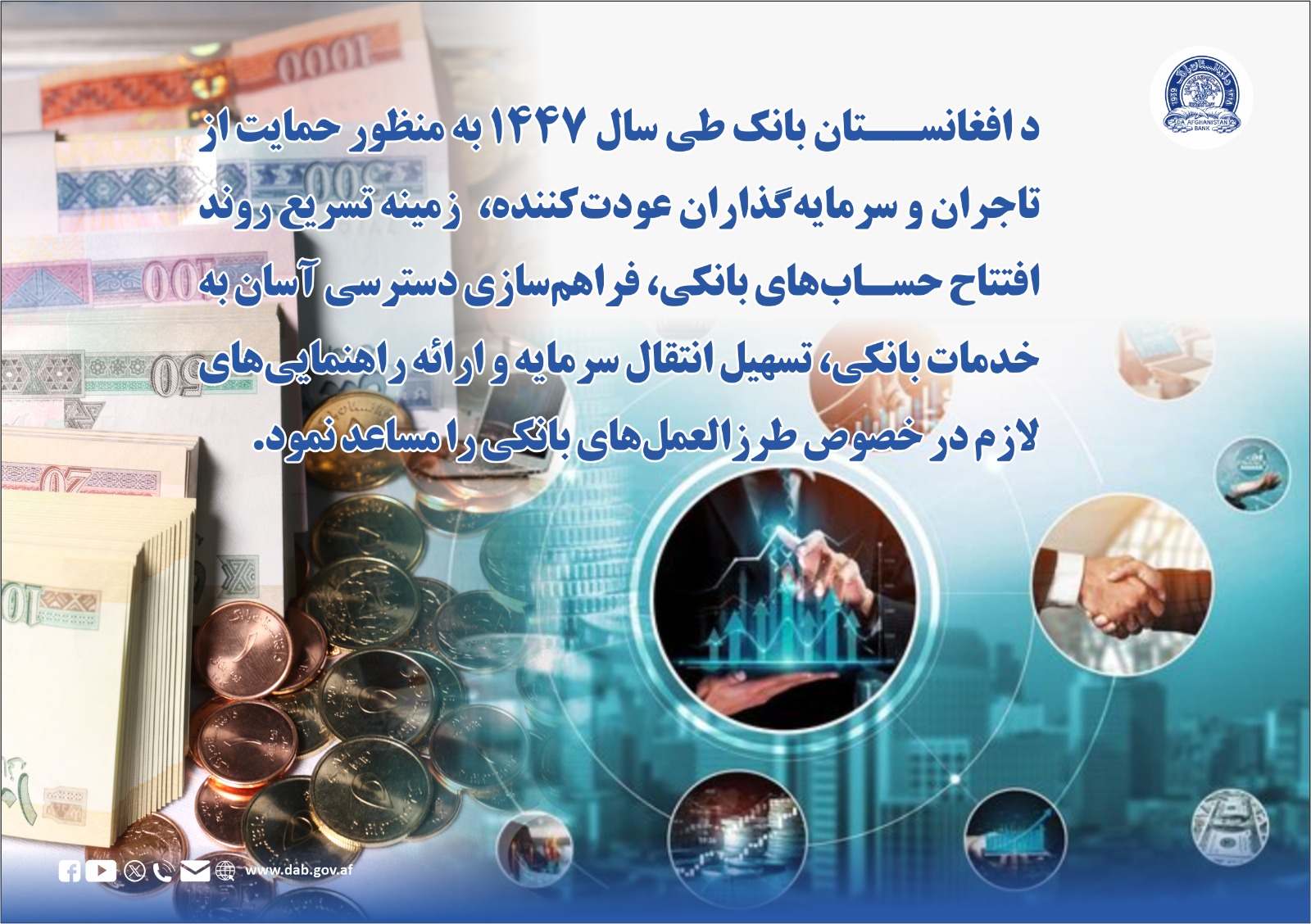 د افغانستان بانک طی سال ۱۴۴۷ به منظور حمایت از تاجران و سرمایه گذاران عودت کننده
