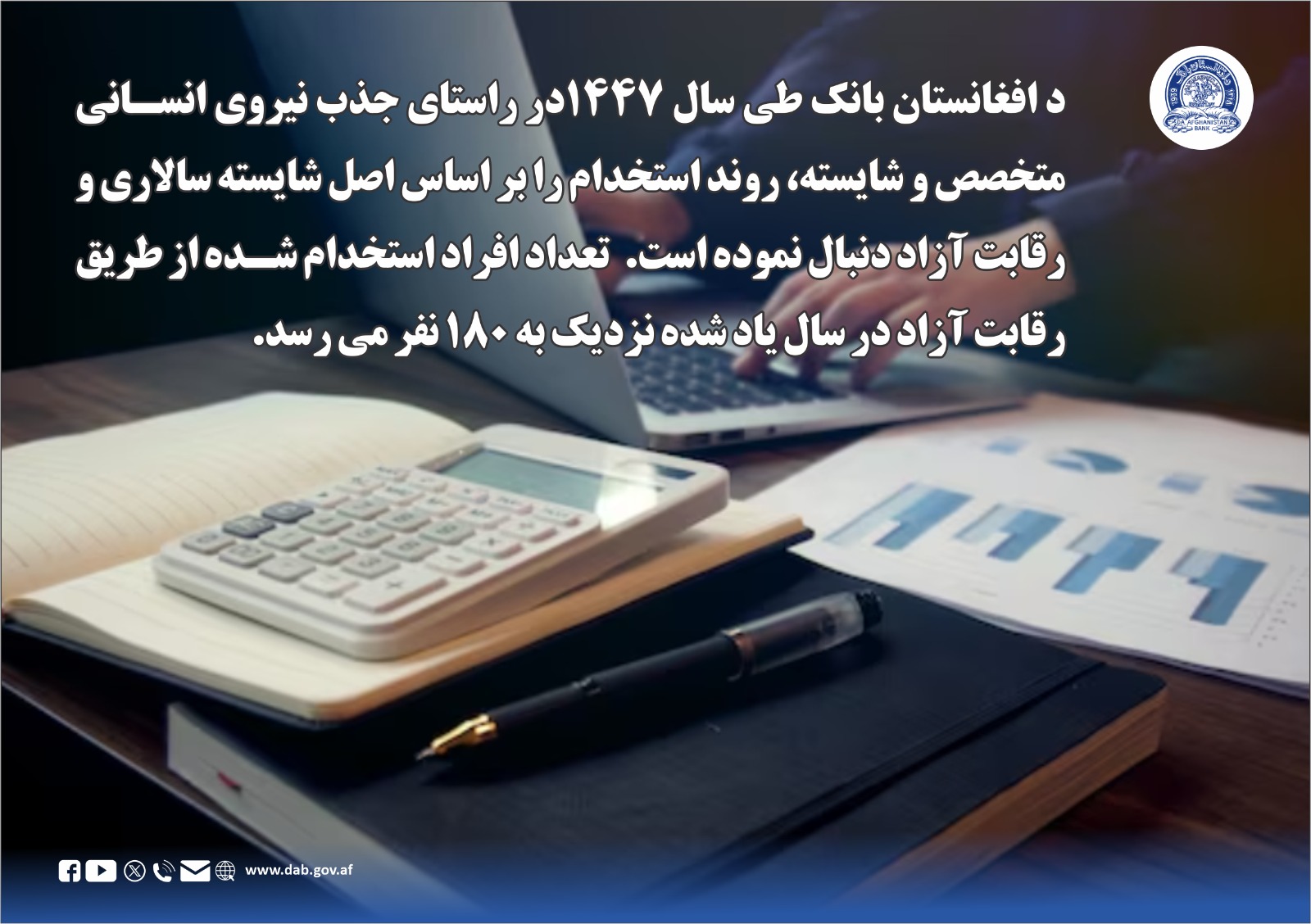 د افغانستان بانک طی سال ۱۴۴۷ در راستای جذب نیروی انسانی متخصص و شایسته