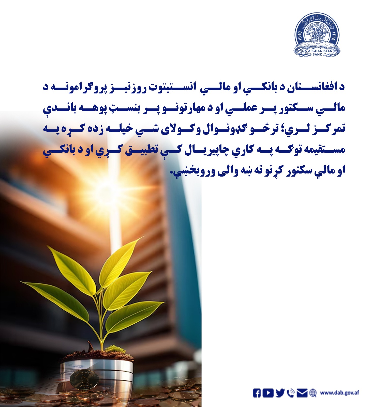 د افغانستان د بانکي او مالي انیستیتوت روزنیز پروگرامونه د مالي سکتور پر عملي او د مهار